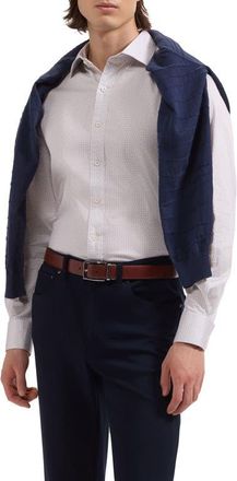 Bugatchi Axel Shaped Fit Geo Print Stretch Cotton Button-Up Shirt in Almond at Nordstrom, Size Xxx-Large