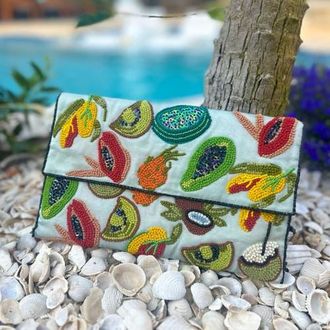 Vismaya Fruit Embroidered Clutch in Green at Nordstrom