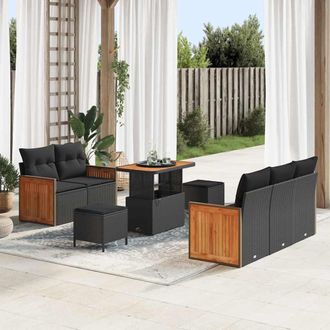 vidaXL Conjunto De Sof&aacute;s De Jard&iacute;n 8 Uds. 7-n&uacute;mero De Plazas Negro Vidaxl