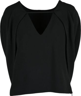 Alberta Ferretti Black Viscose-Blend V-Neck Semi-Cape Top