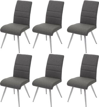 Hhg Hhg - Juego De 6 Sillas De Comedor 708, Silla De Cocina, Tela/textil Acero Inoxidable Cepillado, Gris-marr&oacute;n