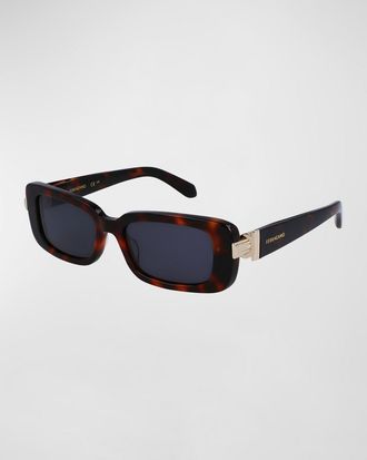 Ferragamo Gancini Evolution Acetate & Metal Rectangle Sunglasses