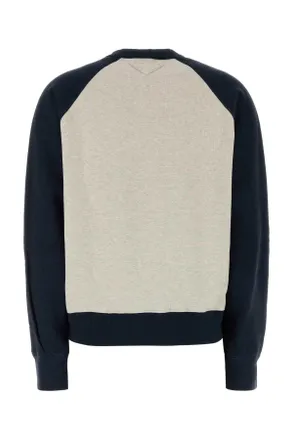 Prada Womens Two-Tone Cotton Sweatshirt Naturale+navy Exterior: Felpe Sweater
