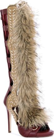 Azalea Wang Shaine Open Toe Boot in Beige/Red at Nordstrom, Size 8