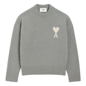 Ami Big Heart Logo Alpaca Crewneck Sweater Grey Off-White UKS836-KN0135-058