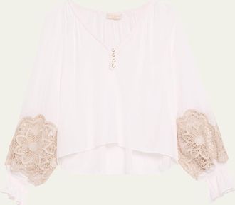 Ramy Brook Adelaide Cutout Embroidered Long-Sleeve Blouse