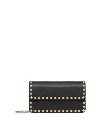 Valentino Garavani Rockstud Chain Pouch In Garnet Calfskin
