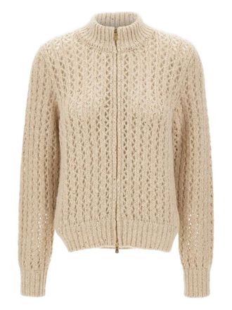 Eleventy sequined zip-up cardigan - women - Alpaca/Wool/Polyamide/Polyester - S - Neutrals
