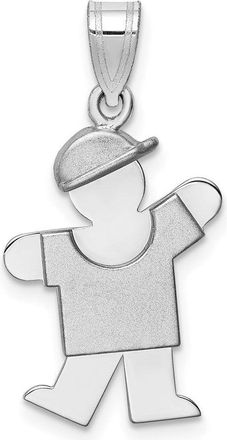 Diamond2Deal 14k White Gold The Kids Small Boy with Hat on Left Engravable Kiss Charm Pendant