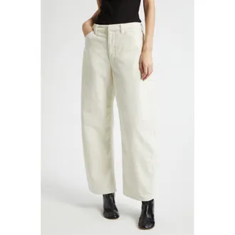 Nili Lotan Tribeca Barrel Leg Corduroy Pants in Stone at Nordstrom, Size 00