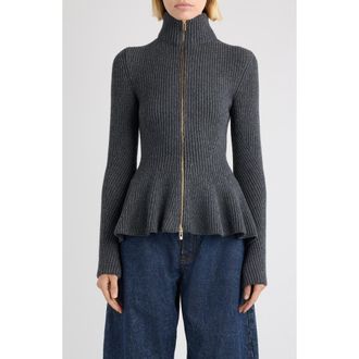 Alaia Virgin Wool & Cashmere Peplum Cardigan in Gris Fonce at Nordstrom, Size 10 Us