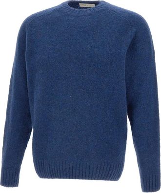 FILIPPO DE LAURENTIIS Saddle shoulder crewneck - Heren - Ronde hals truien - Blauw - XL - Wol - Truien & Vesten