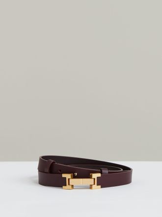Reiss Burgundy Leather Square Hinge Belt, XL