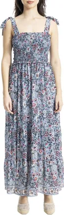 Max Studio Self Tie Smocked Bodice Maxi Dress