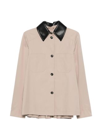 Sportmax Beige Leather Shirt Collar Jacket