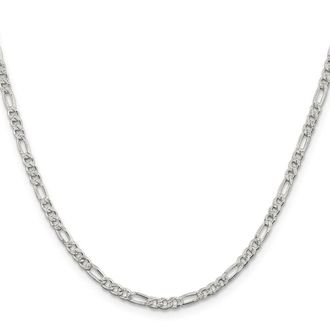 Diamond2Deal Sterling Silver 3mm Flat Figaro Chain Necklace