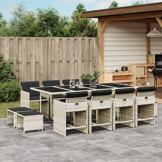 vidaXL Set Comedor Jard&iacute;n Y Cojines 13 Pzas Rat&aacute;n Sint&eacute;tico Gris Claro Vidaxl