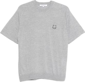 Maison Kitsun&eacute; Round-neck Knitwear, male, Gray, Size: XL Fox Head Short Sleeve Jumper