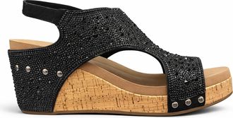 Corkys Footwear Womens The Ashley Wedge Sandal In Black Rhinestone