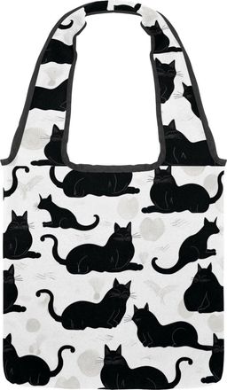 Generic Cats on a White Background Reversible Canvas Shoulder Tote - Double-Sided Print, 12oz Cotton, 27cm Drop, Fold-Flat Bag for Travel, Shopping, Street Ou
