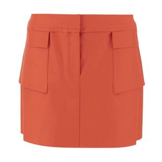 Tory Burch Short Skirts, female, Orange, XS, Orange Stretch Cotton Skirt Front Closure