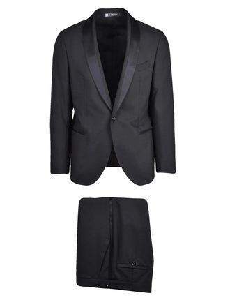 Lab 001 Black Virgin Wool-Blend Tuxedo Formal Suit