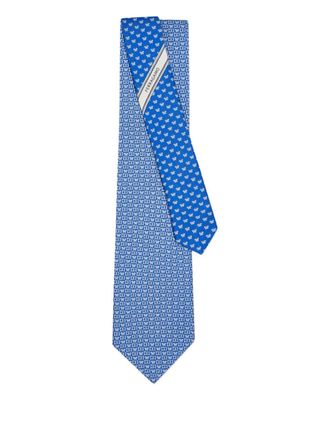 Ferragamo Cravatta in seta con stampa farfalla - Blu