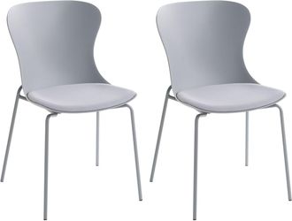 Beliani Set Di 2 Sedie Da Pranzo Con Gambe In Metallo, Seduta In Materiale Sintetico Con Cuscino, Impilabili, Grigio, Pitsburg