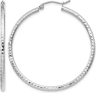 Diamond2Deal 14k White Gold Diamond-cut 2mm Round Tube Hoop Earrings