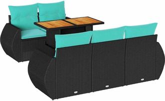 vidaXL Set De Sof&aacute;s De Jard&iacute;n 6 Piezas Y Cojines Rat&aacute;n Sint&eacute;tico Negro Vidaxl