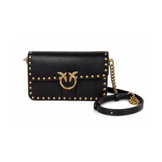 Pinko Love One Studded Crossbody Bag - Dames - Schoudertassen - Zwart - ONE Size - Katoen - Tassen