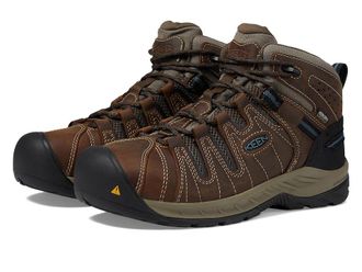 Keen Flint II Mid Waterproof (Steel Toe) Mens Work Boots Cascade Brown/Orion Blue : 10.5 D - Medium, Textile/Leather