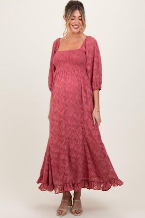 Pinkblush Textured Overlay Smocked Ruffled Hem Maxi Dress in Mauve at Nordstrom, Size Small