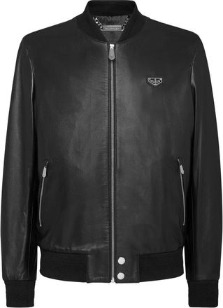 Philipp Plein Leather Bomber LS - Heren - Leren en Su&egrave;de Jassen - Zwart - M - Leer - Jassen