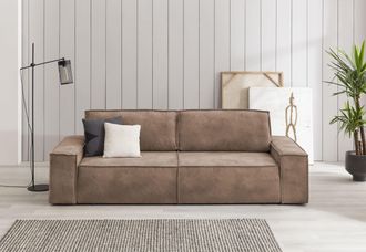 HOME AFFAIRE 3-Sitzer »SHERWOOD Schlafsofa (257cm) Cord, Samtvelours, Vintage-Lederoptik« Schlaffunktion mit Bettkasten (ca. 136/200cm)