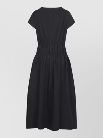 STUDIO NICHOLSON cotton ruched waisted paneled boat neck short sleeve flared midi dress