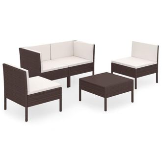 vidaXL Set Divani Da Giardino 5 Pz Con Cuscini In Polyrattan Marrone Vidaxl