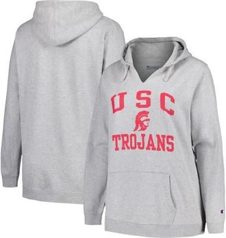 Champion Womens Champion Heather Gray USC Trojans Plus Size Heart & Soul Notch Neck Pullover at Nordstrom, Size 3X