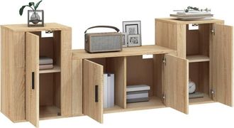 Berkfield Home Classic 3 Piece TV Cabinet Set Sonoma Oak Engineered Wood in Brown