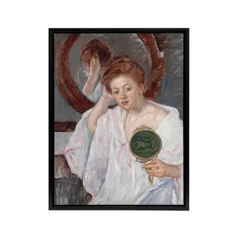 Artery8 Denise at Her Dressing Table Cassatt Black Framed Canvas Wall Art in Green | Size: W24 x H32