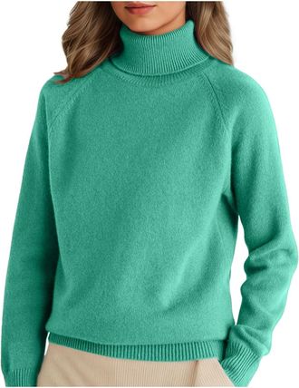 Generic Cashmere Jumpers Ladies,Turtle Neck Womens Jumper with Ribbed Hem,Thickened Thermal Solid Color Loose Fit Casual Womens Sweaters,Autumn Winter Daily W