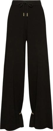 Elena Miro Wijde gebreide broek met zijstreep - Dames - Wijde Broeken - Zwart - M - Broeken