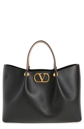 Valentino Garavani Signature VLOGO Tote in Black/Camel at Nordstrom