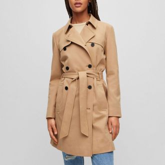 HUGO BOSS Womens Makaras-2 Trench Coat in Beige Cotton - Size 6 UK