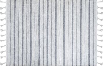 Beliani Alfombra Blanco Crema Gris 160 X 230 Cm Pl&aacute;stico Reciclado Patr&oacute;n A Rayas Bademli