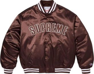 SUPREME x Champion SS26 Satin Varsity Jacket Brown SUP-SS26-170-BRN