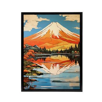 Artery8 Mount Fuji Lake Reflection Framed Canvas Wall Art Print | Size: W24 x H32