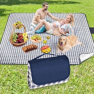 OEM Manta De Picnic De 300x200 Cm - Impermeable Y Resistente A La Arena - Cuadros Azules