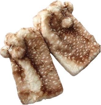 Generic Soft Thick Deer Print Leg Warmers for Women,Socks and Earmuffs Lace Hat Set,Christmas Boot Cuff Covers Ear Warmer (Yellow Legwarmers, Universal Size)