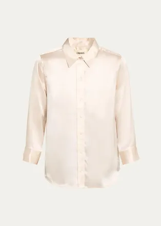 L'agence Dani Silk Satin 3/4-Sleeve Button-Down Blouse